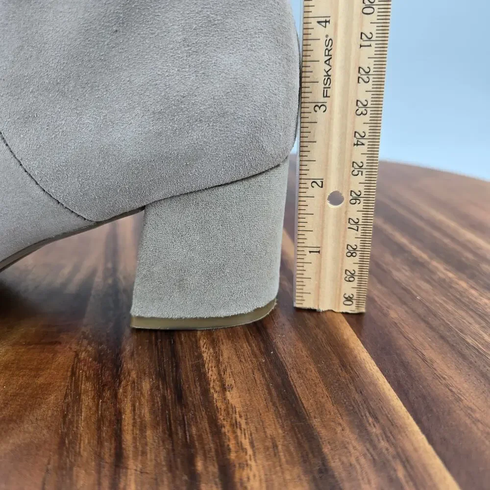 Blondo Boots Womens 7.5 Gray Suede Leather Alida Block Heel Side Zip Waterproof